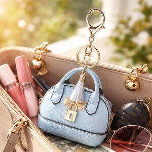 Baby Blue Mini Coin Purse Keychain Bag Lipstick AirPods Holder